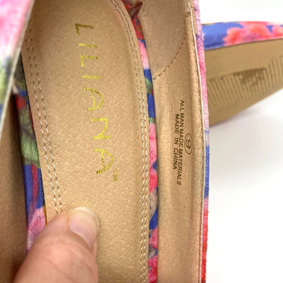 Liliana Pink Blue Jane Floral Closed Pointed Toe Heel Stiletto Size 9 - Picture 9 of 12